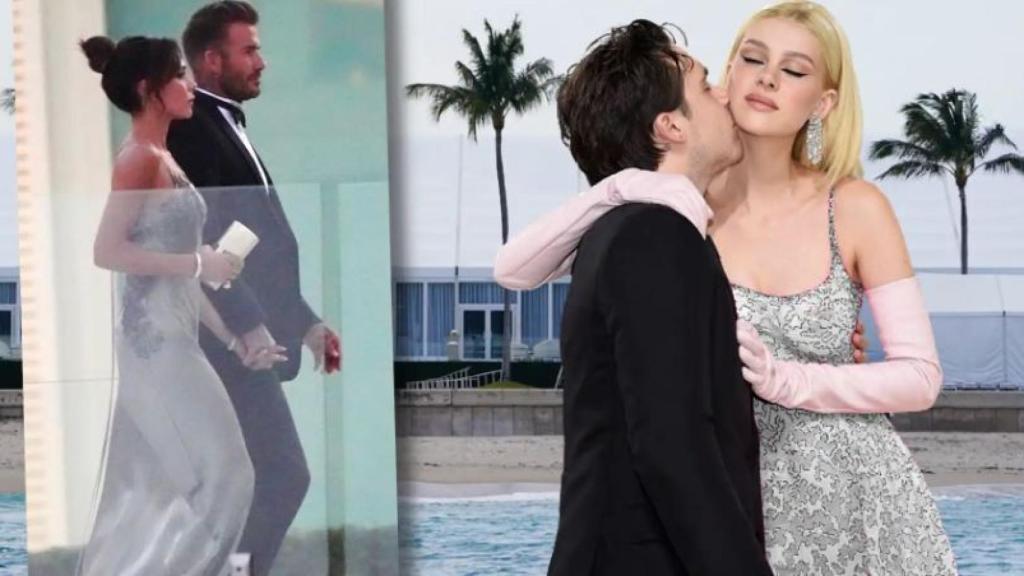 Brooklyn Beckham y Nicola Peltz junto a los padres de él en un montaje de EL ESPAÑOL.