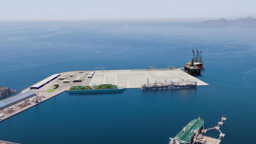 Vista aérea de la recreación de la futura terminal polivalente Barlomar.