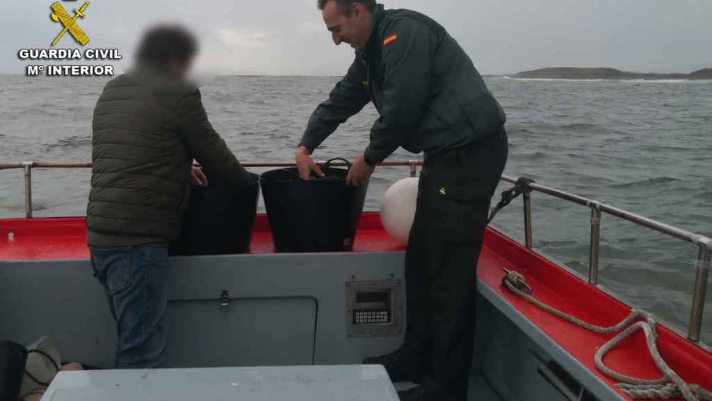 Operación de incautación de marisco en la ría de Vigo.
