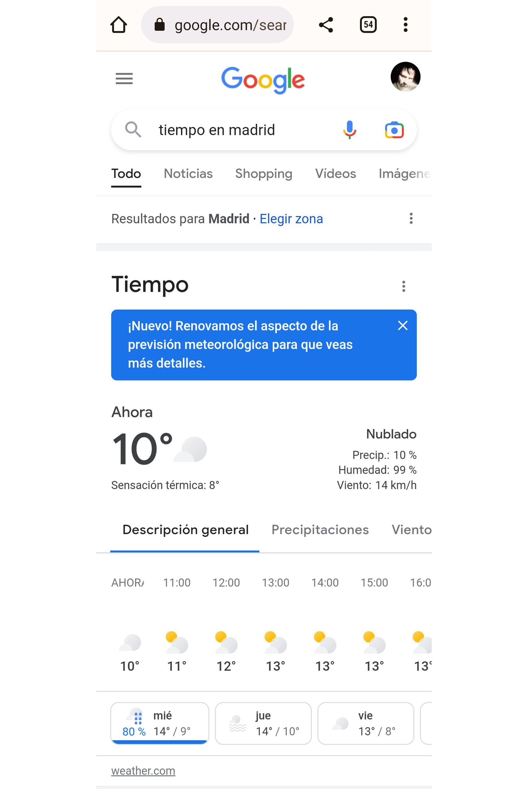 La tarjeta de tiempo actualizada