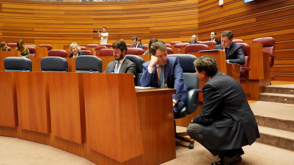 Alfonso Fernández Mañueco y Carlos Fernández Carriedo conversando en las Cortes
