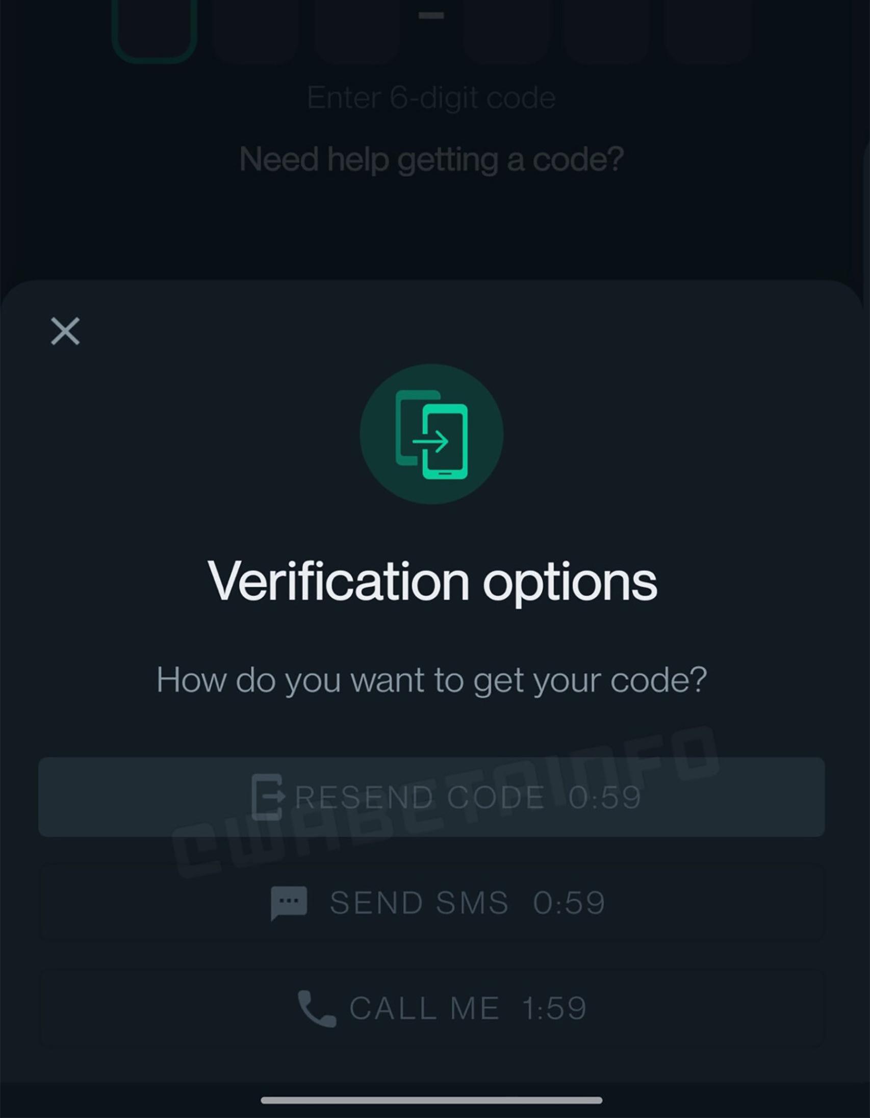 Opciones de verificación en WhatsApp