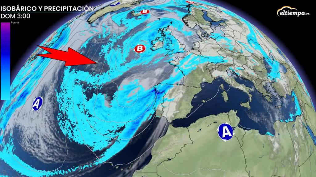 Los frentes lluviosos que afectan a la Península Ibérica este fin de semana. ElTiempo.es.