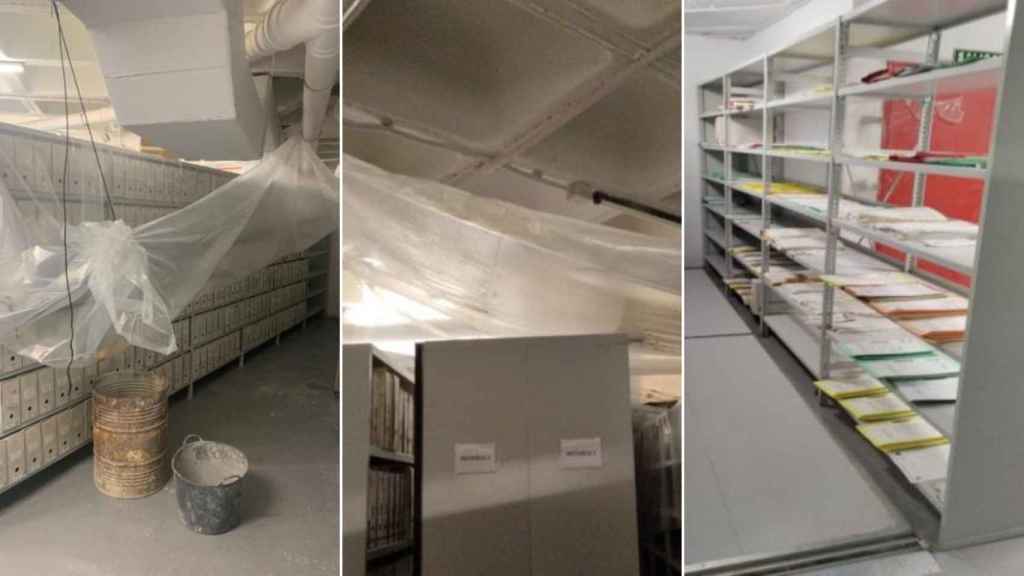 Goteras en los archivos de la Ciudad de la Justicia de Vigo.