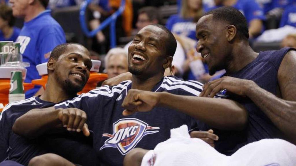 Kevin Durant, Serge Ibaka y Kendrick Perkins, de izquierda a derecha