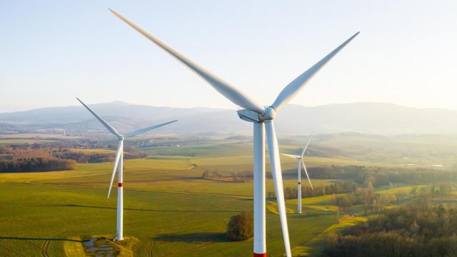 Imagen de archivo de un parque eólico.