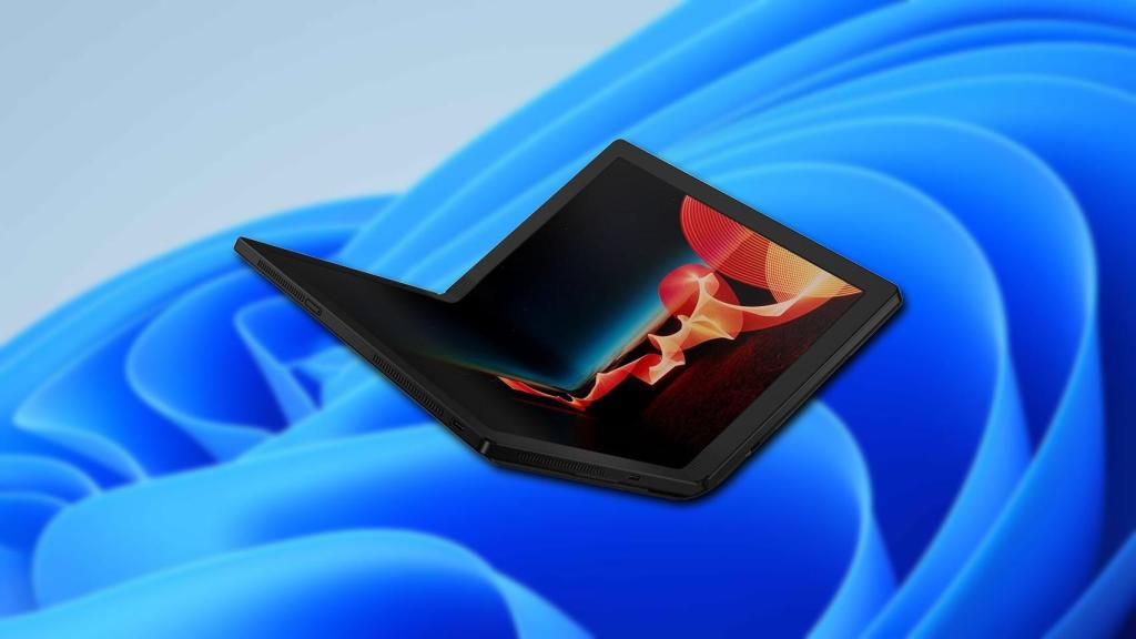 Lenovo X1 Fold con el fondo de pantalla de Windows 11.