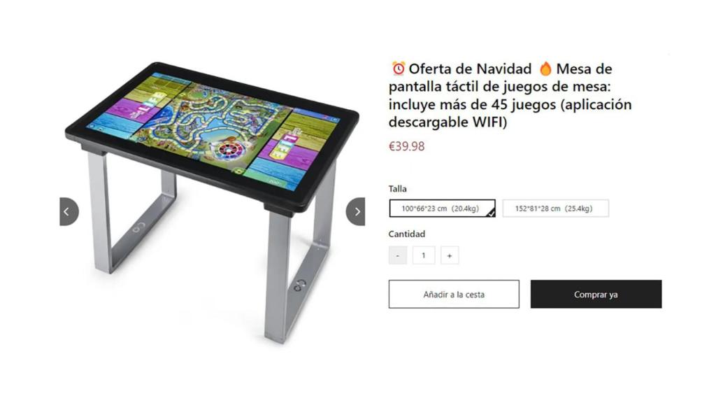 Captura de pantalla de la web de compra de la supuesta mesa.