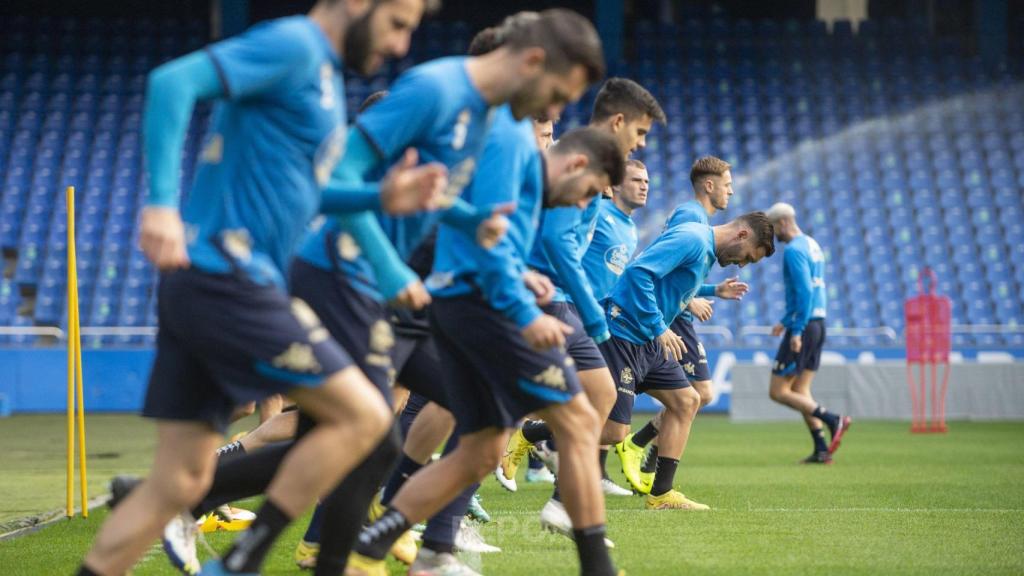 Lucas en su primer entrenamiento con el Deportivo.