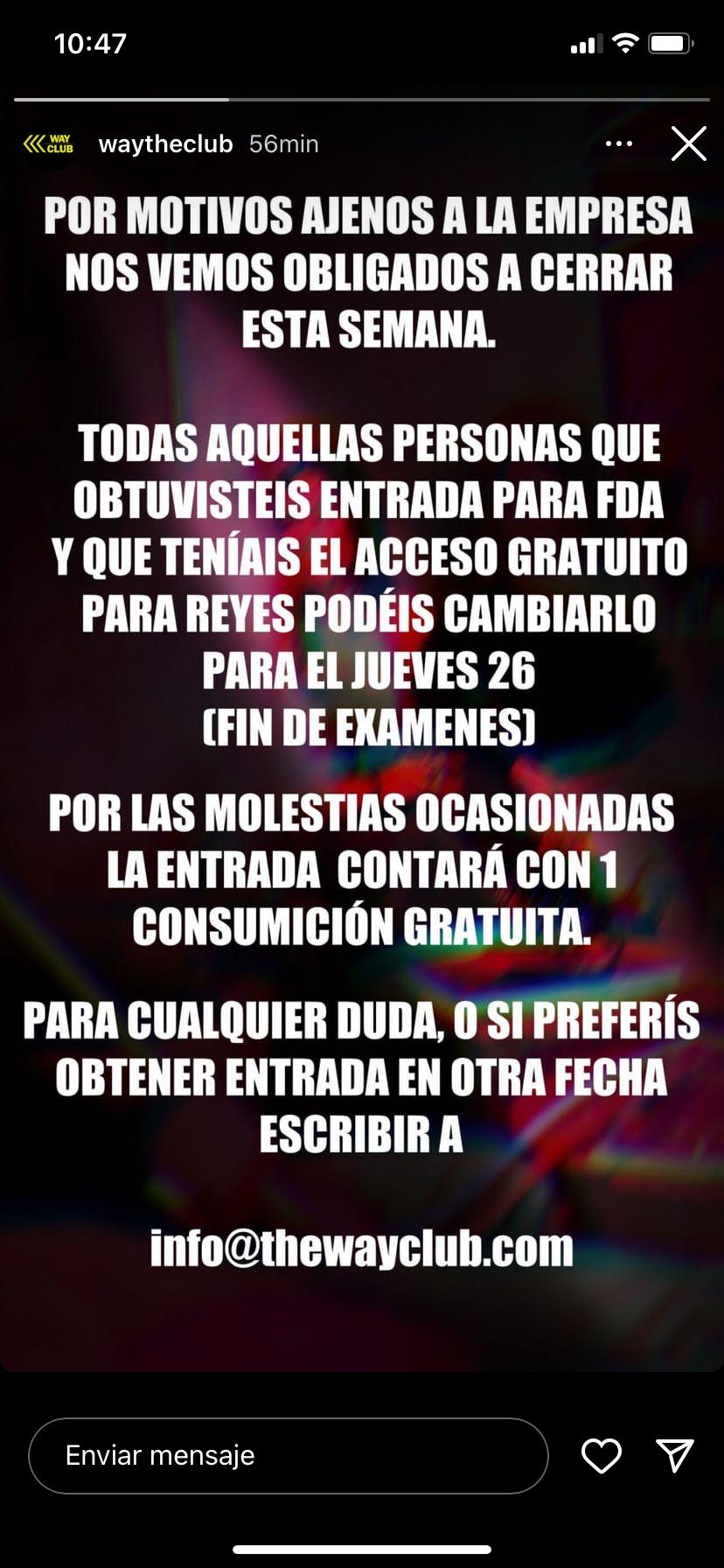 Publicación en Instagram de The Way Club