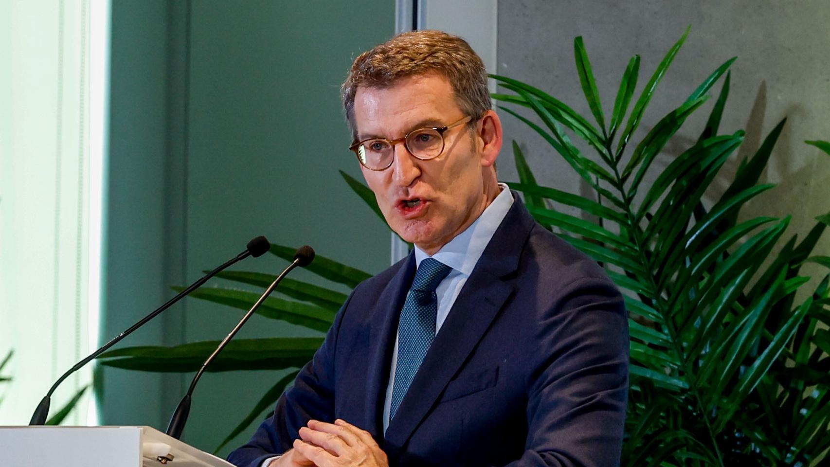Alberto Núñez Feijóo, presidente del PP, este martes en un acto en Madrid.