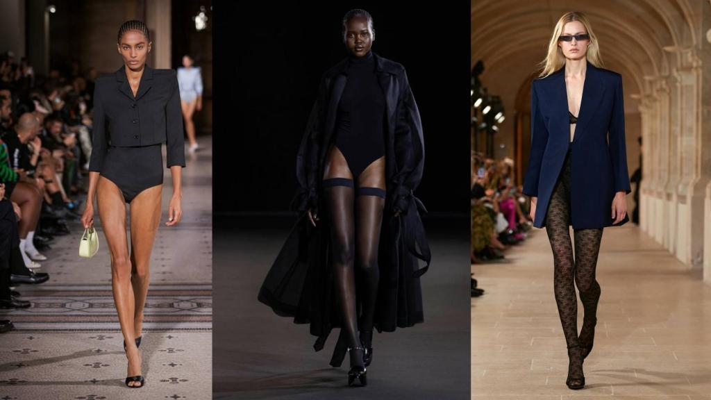 De izquierda a derecha, modelos de Coperni, Del Core y Victoria Beckham.