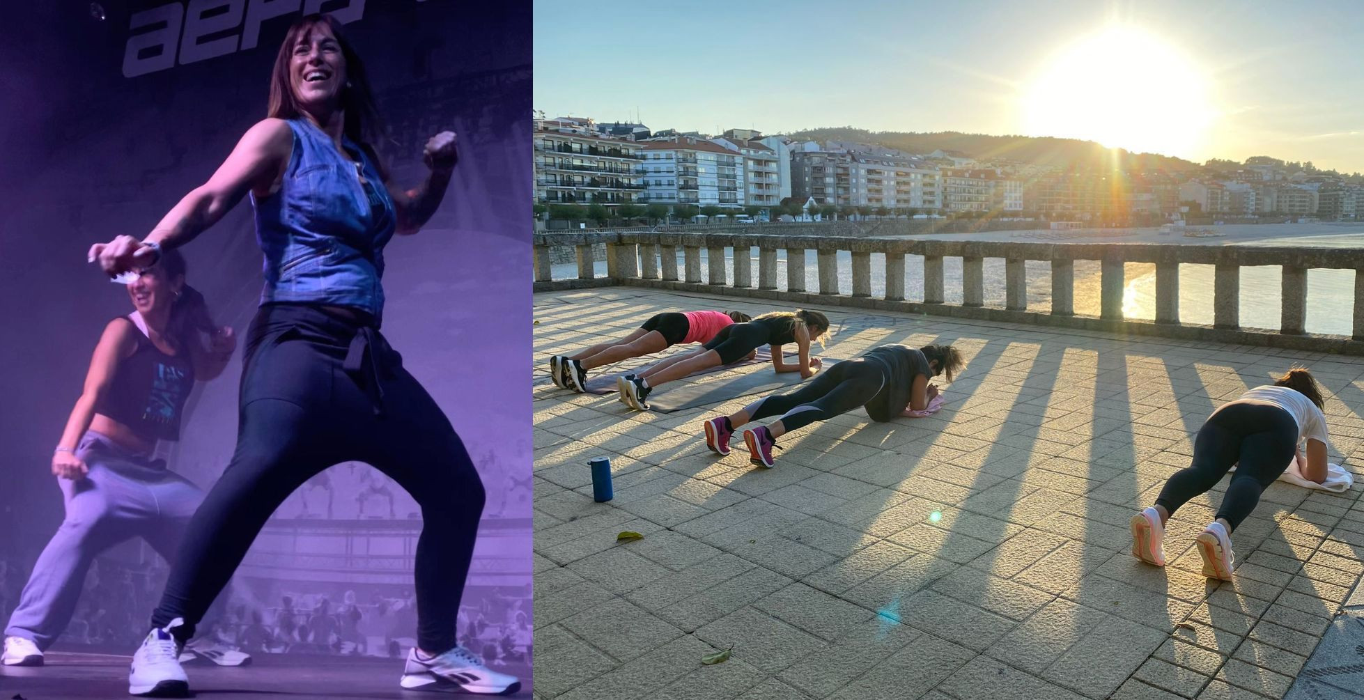 Teresa Paradinas dirigiendo una clase de fitness y un entrenamiento en Silgar. Foto: Cedida