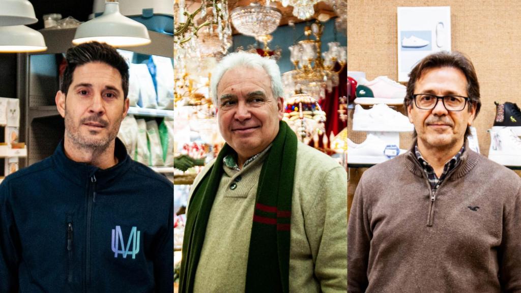 David, de Universo Maskota; Andrés, de Lámparas Moreno; y José Luis, de calzados Javi.