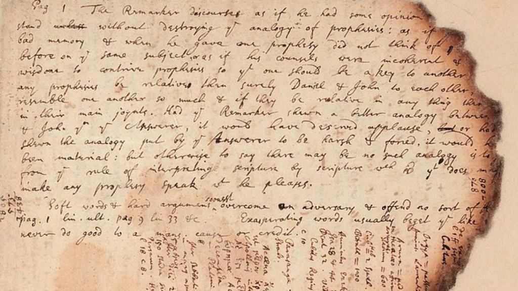 Una de las páginas manuscritas de Newton que se subastó en Sotheby’s en 2020, en la que muestra su obsesión por las pirámides de Egipto