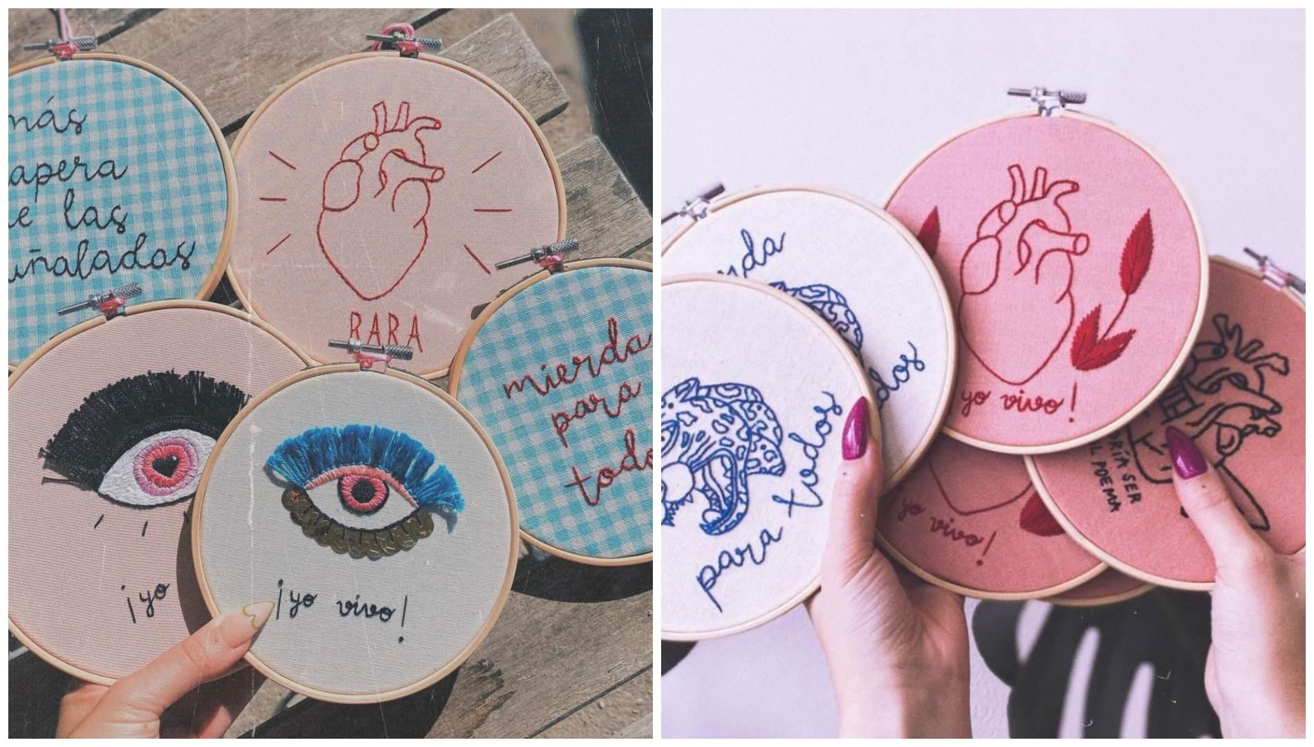 Bordados en bastidores de madera.