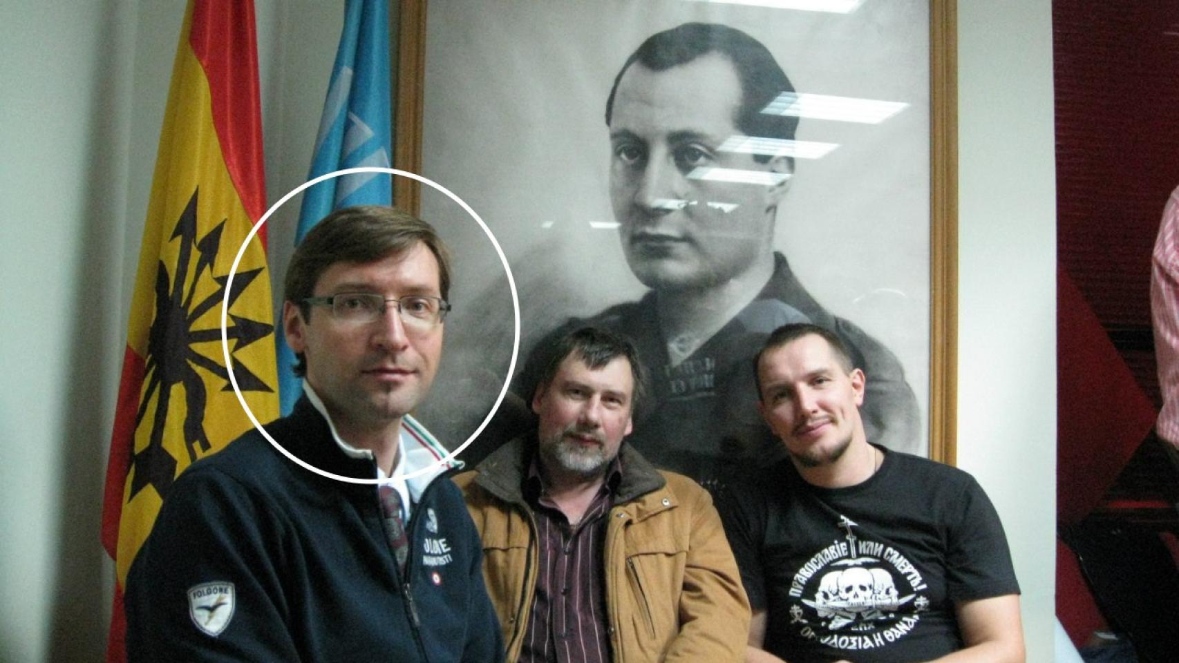 Stanislav Shevchuk (i) en una conferencia organizada en 2019 por Democracia Nacional. Acudió como representante del Movimiento Imperial Ruso, en nombre de Boroviov, según DN