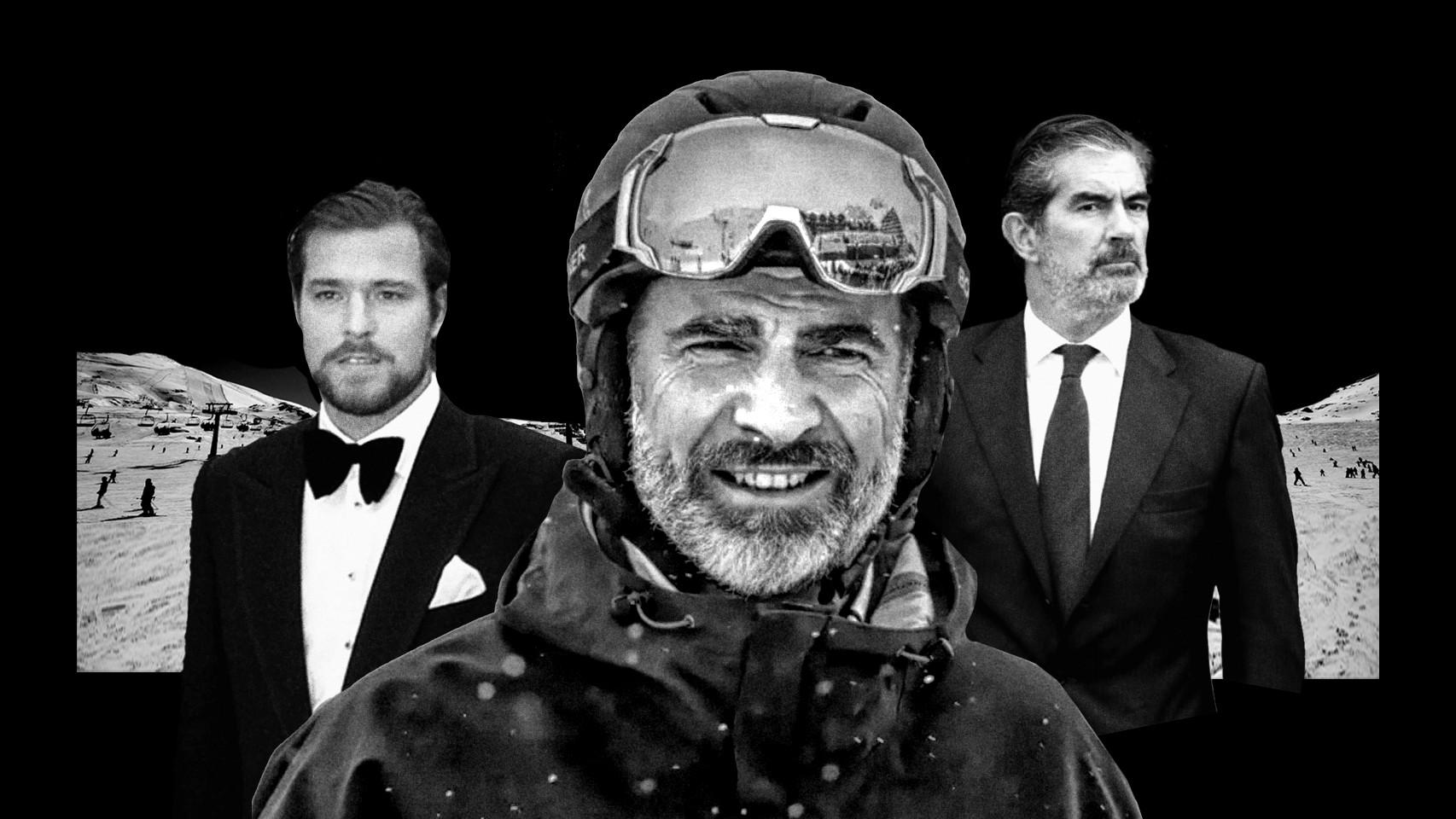 El Rey Felipe VI, vestido de esquiador, flanqueado por su primo Beltrán Gómez-Acebo y Pedro López-Quesada, esposo de Cristina de Borbón-Dos Sicilias.