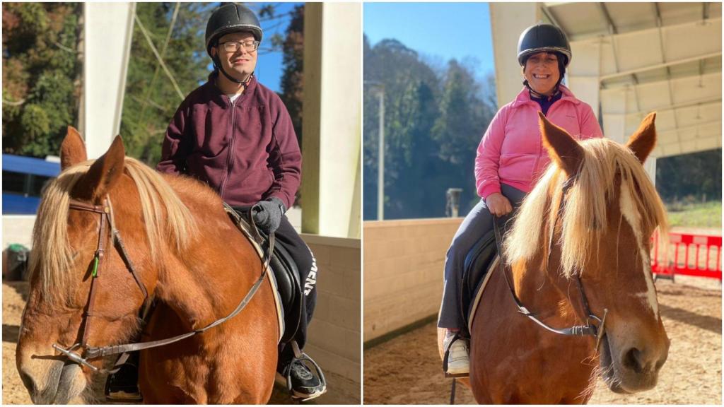 Personas con parálisis cerebral participan en la hipoterapia.