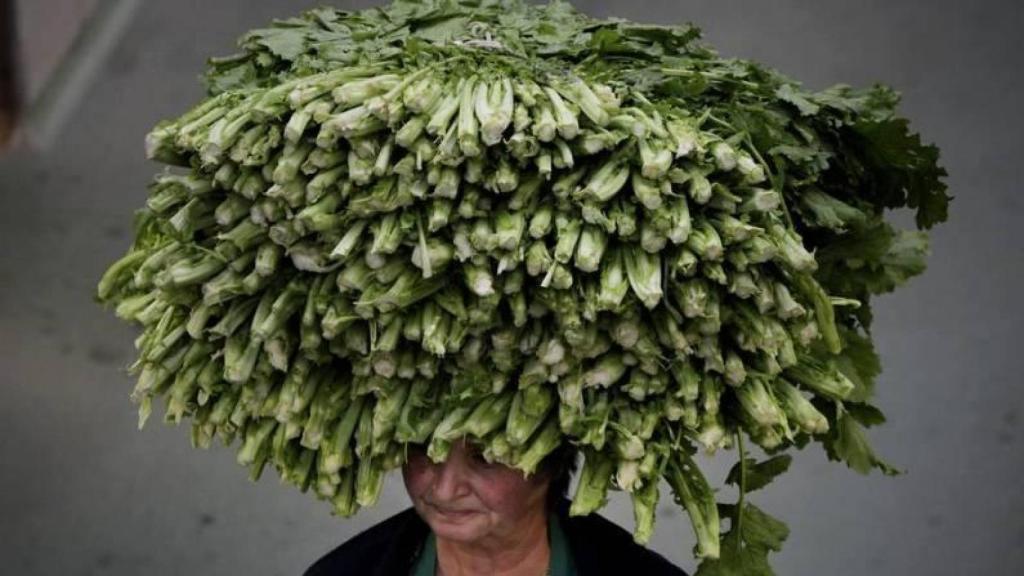 Mujer portando grelos