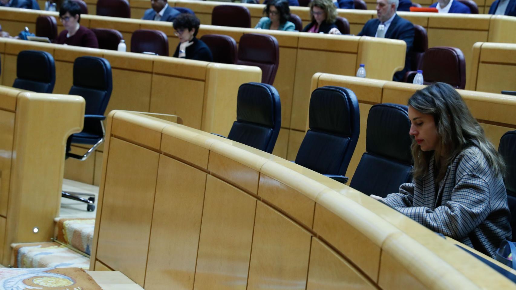 La ministra Irene Montero, este miércoles, sola, en el Senado.