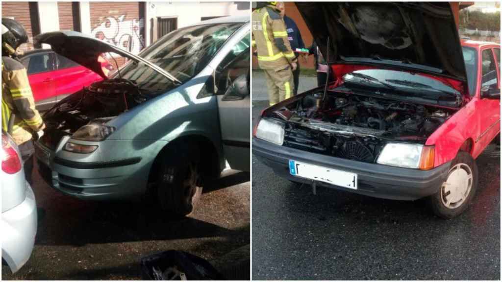 A la izquierda, el vehículo que ardió en la calle Honduras y, a la derecha, el de la Avenida de Galicia.