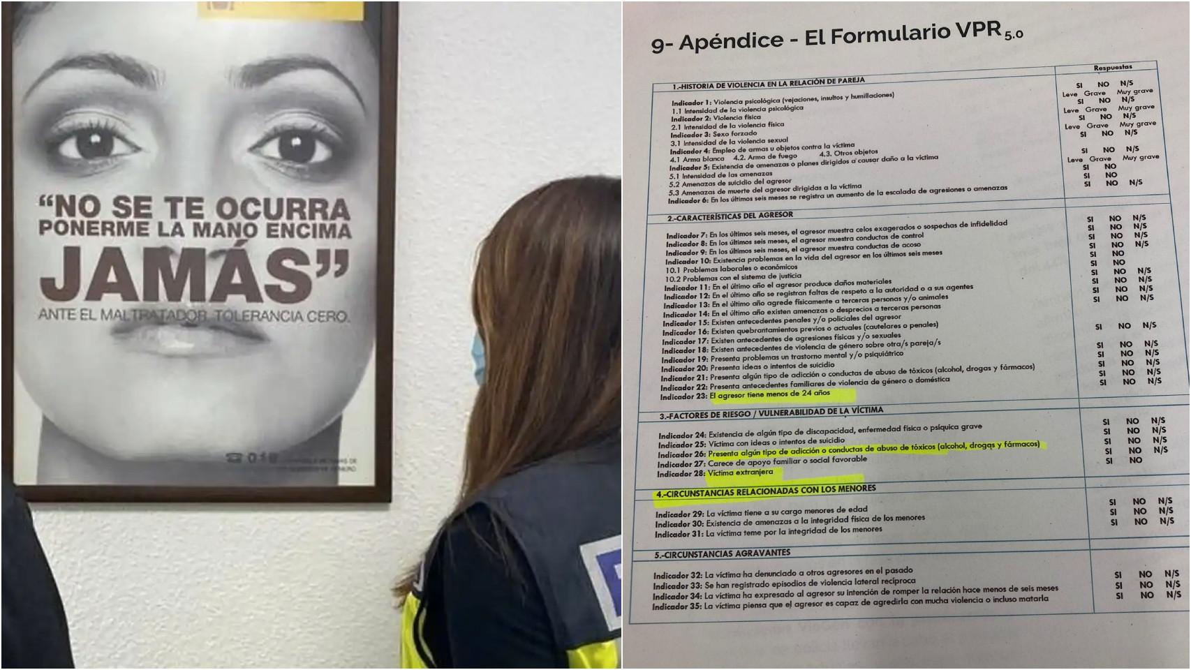 Un cartel de denuncia de violencia de género y el formulario en cuestión.