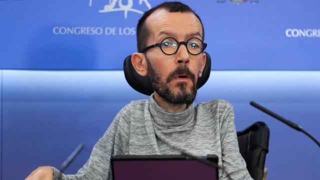 Pablo Echenique, portavoz de Unidas Podemos, en una rueda de prensa.