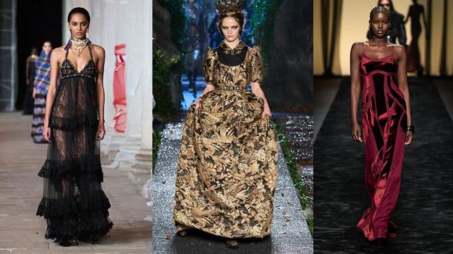 De izquierda a derecha: modelo de Etro, de Antonio Marras y de Alberta Ferretti.