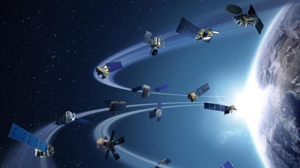 Recreación de una flota de satélites. Imagen: NASA