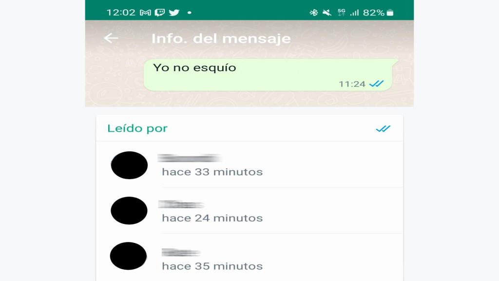 Confirmación de lectura en un grupo de WhatsApp.