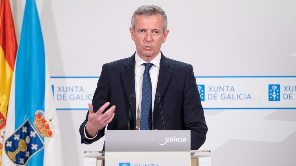 El presidente de la Xunta, Alfonso Rueda, durante una rueda de prensa.