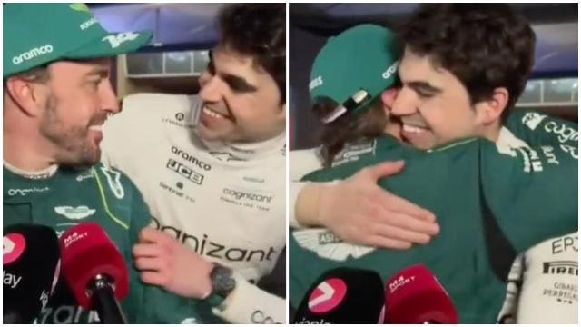 Fernando Alonso y Lance Stroll, tras la carrera de Baréin