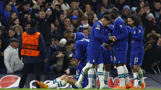 Los jugadores del Chelsea, celebrando el gol de Kai Havertz al Dortmund en la Champions League 2022/2023