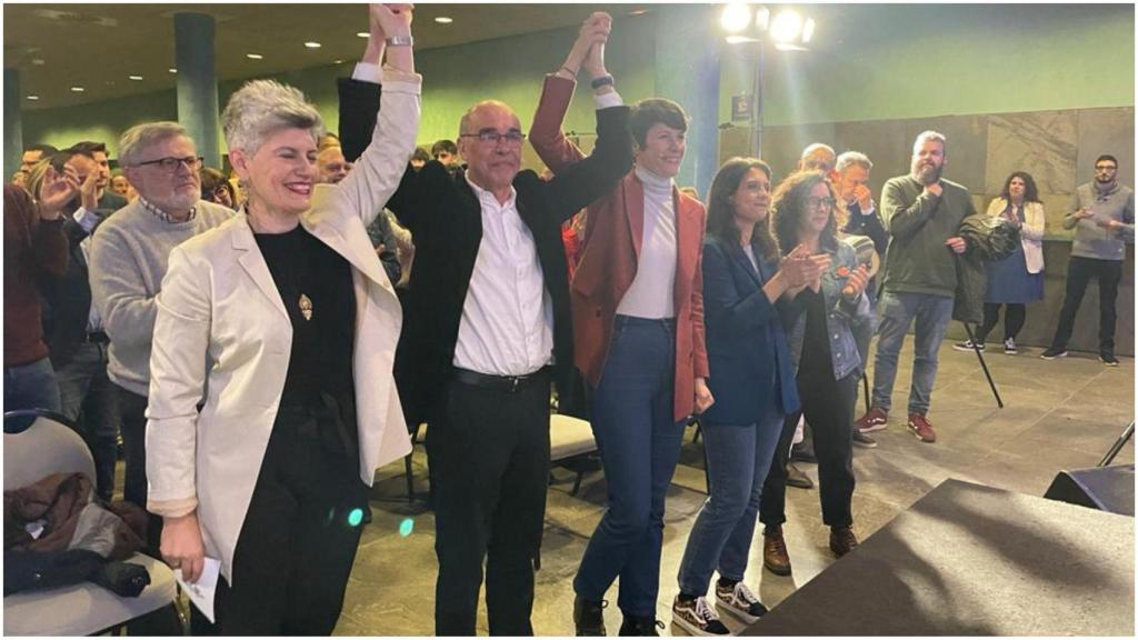 Jorquera, Pontón y Queixas durante la presentación de la candidatura en A Coruña.