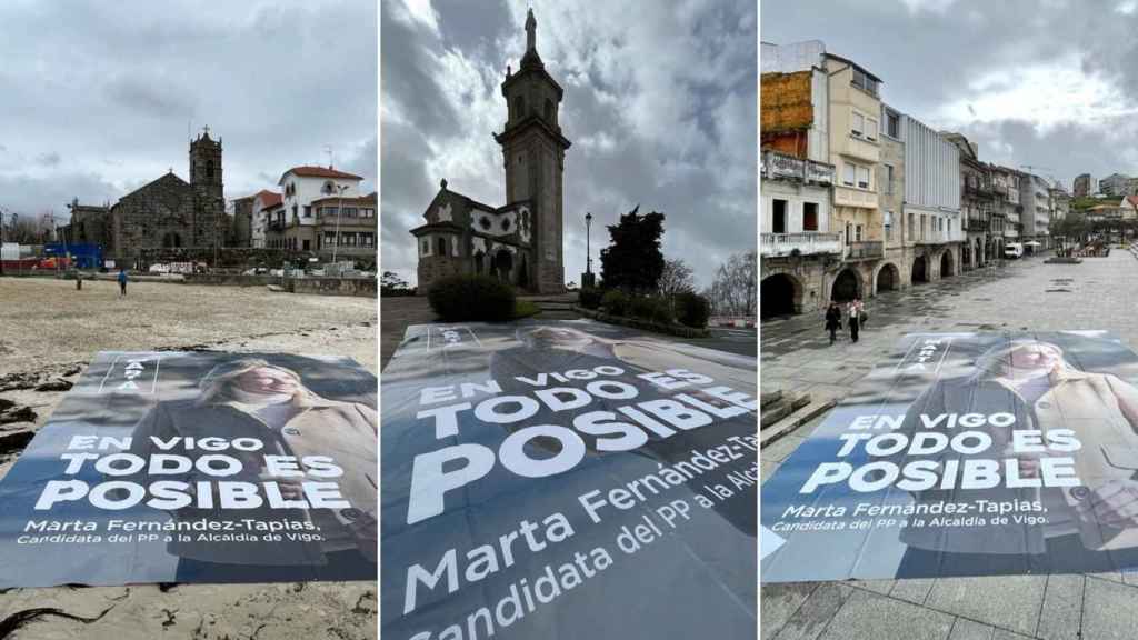 La lona de la candidata del PP en Bouzas, Teis y O Berbés.