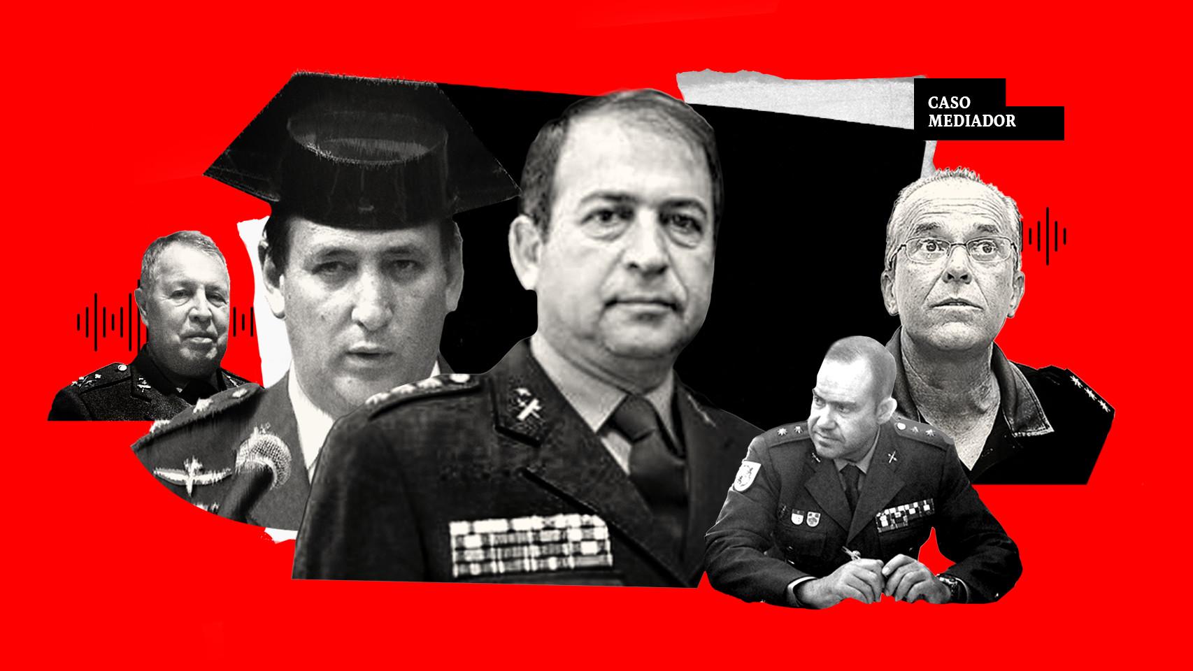 De izquierda a derecha: el teniente general Pedro Vázquez Jarava, el coronel José María Tienda Serrano, el general Francisco Espinosa Navas, el teniente coronel Carlos Alonso Rodríguez y el coronel Vicente Reig Basset.