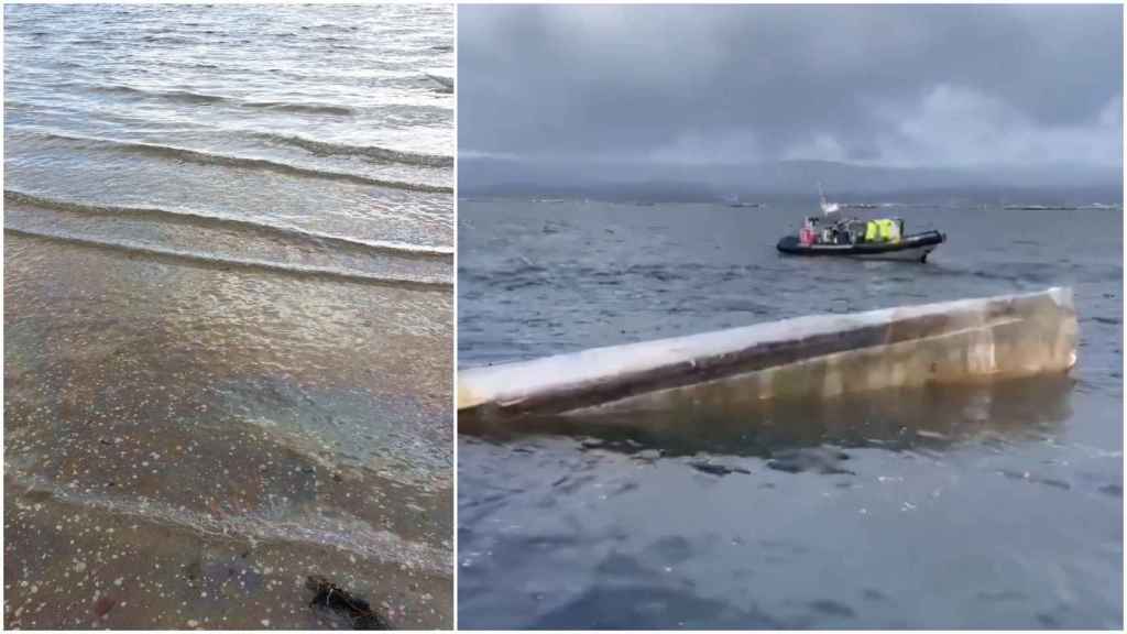 Mancha de gasoil en las playas de Vilagarcía.