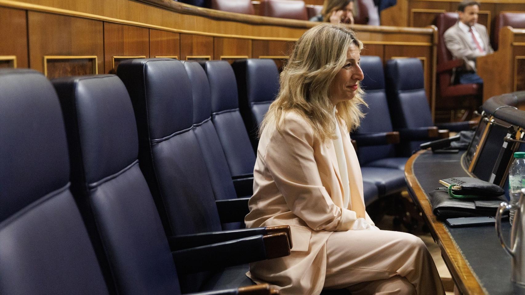 La vicepresidenta segunda del Gobierno, Yolanda Díaz, este miércoles durante la moción de censura en el Congreso de los Diputados.