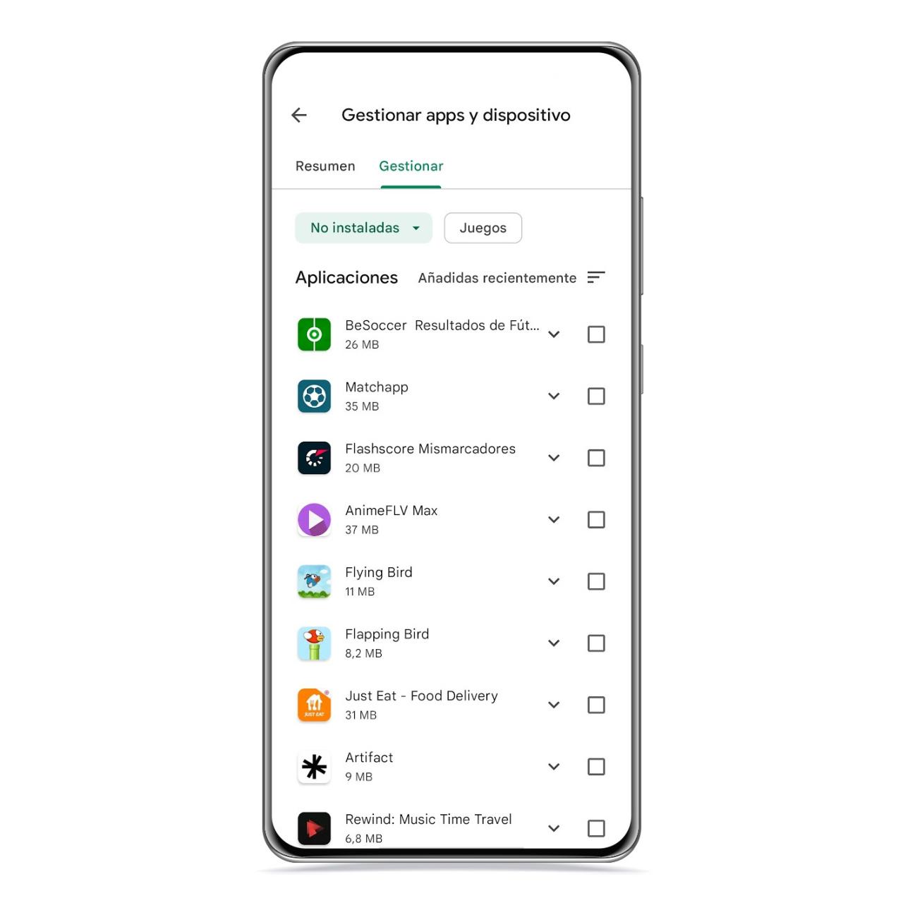 Apps desinstaladas recientemente