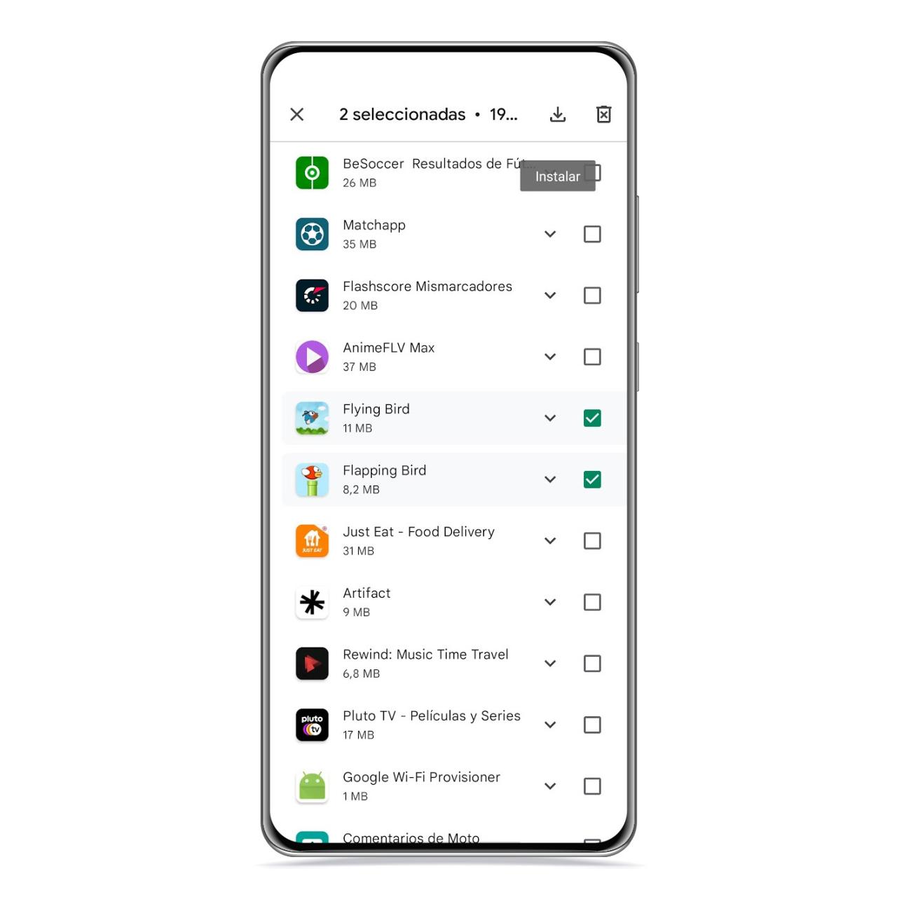 Seleccionar apps para reinstalar