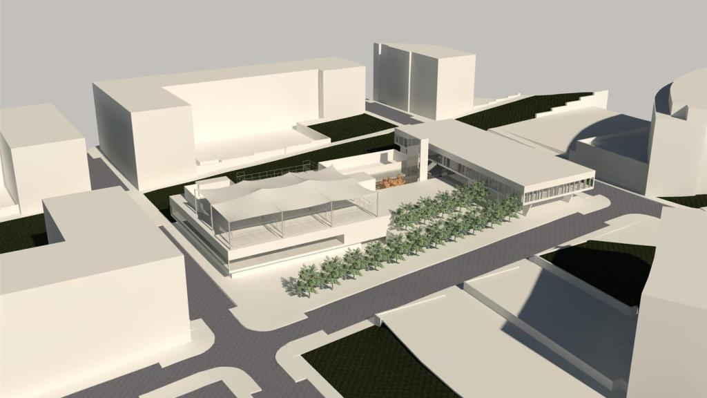 Vista aérea del complejo deportivo proyectado para el barrio de Santa Marta