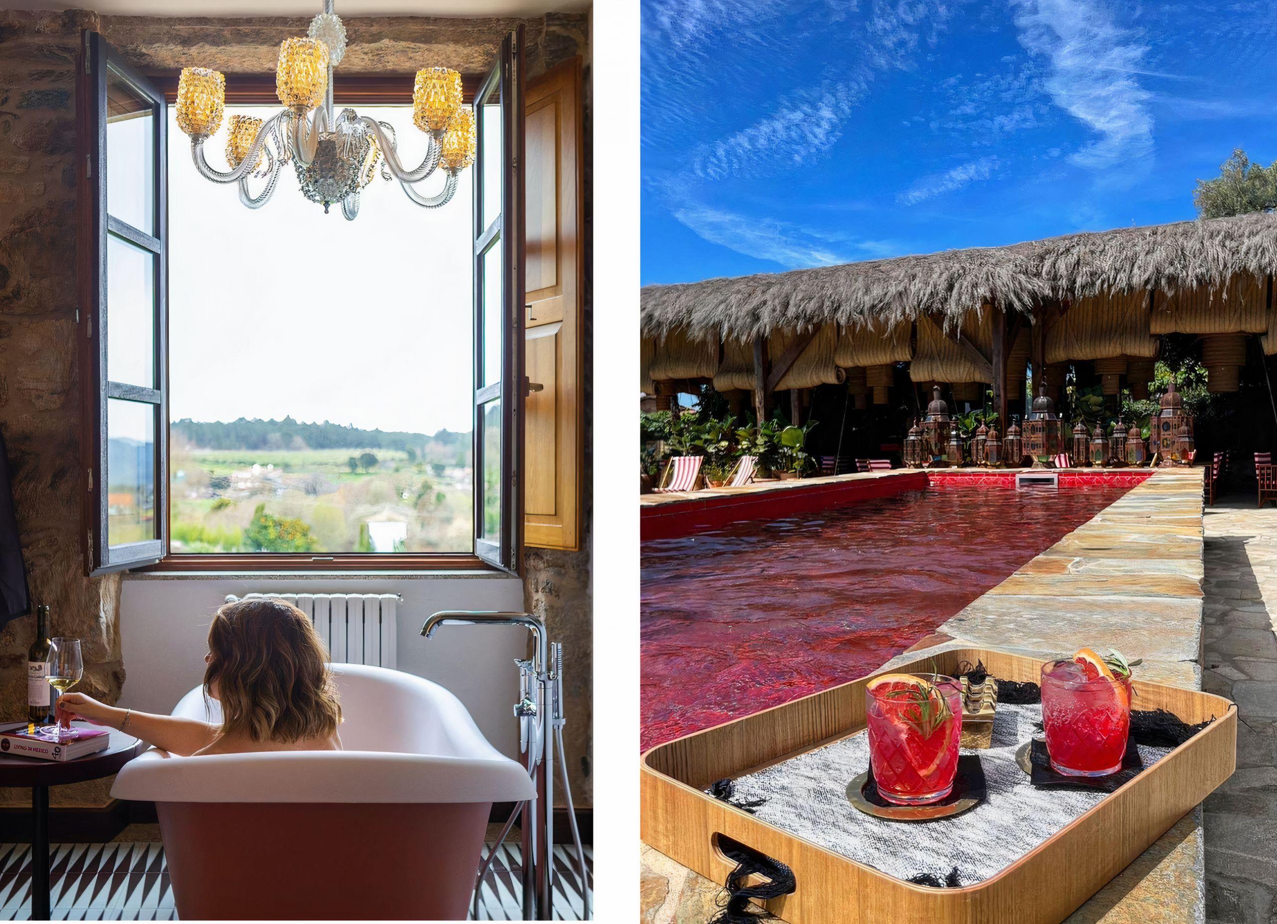Bañera con vistas a los viñedos y homemade cócteles en la piscina.