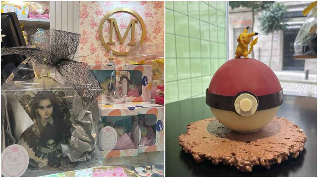 Ejemplos de algunas monas de Pascua de las pastelerías Martínez (izda.) y Talea.