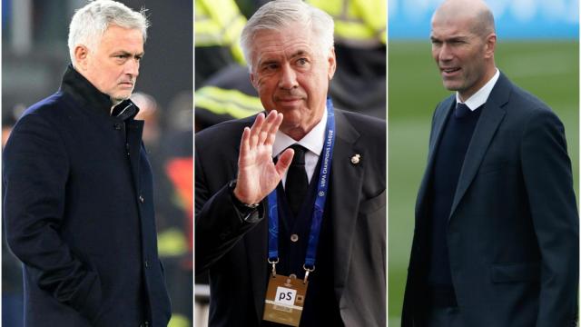 José Mourinho, Carlo Ancelotti y Zinedine Zidane