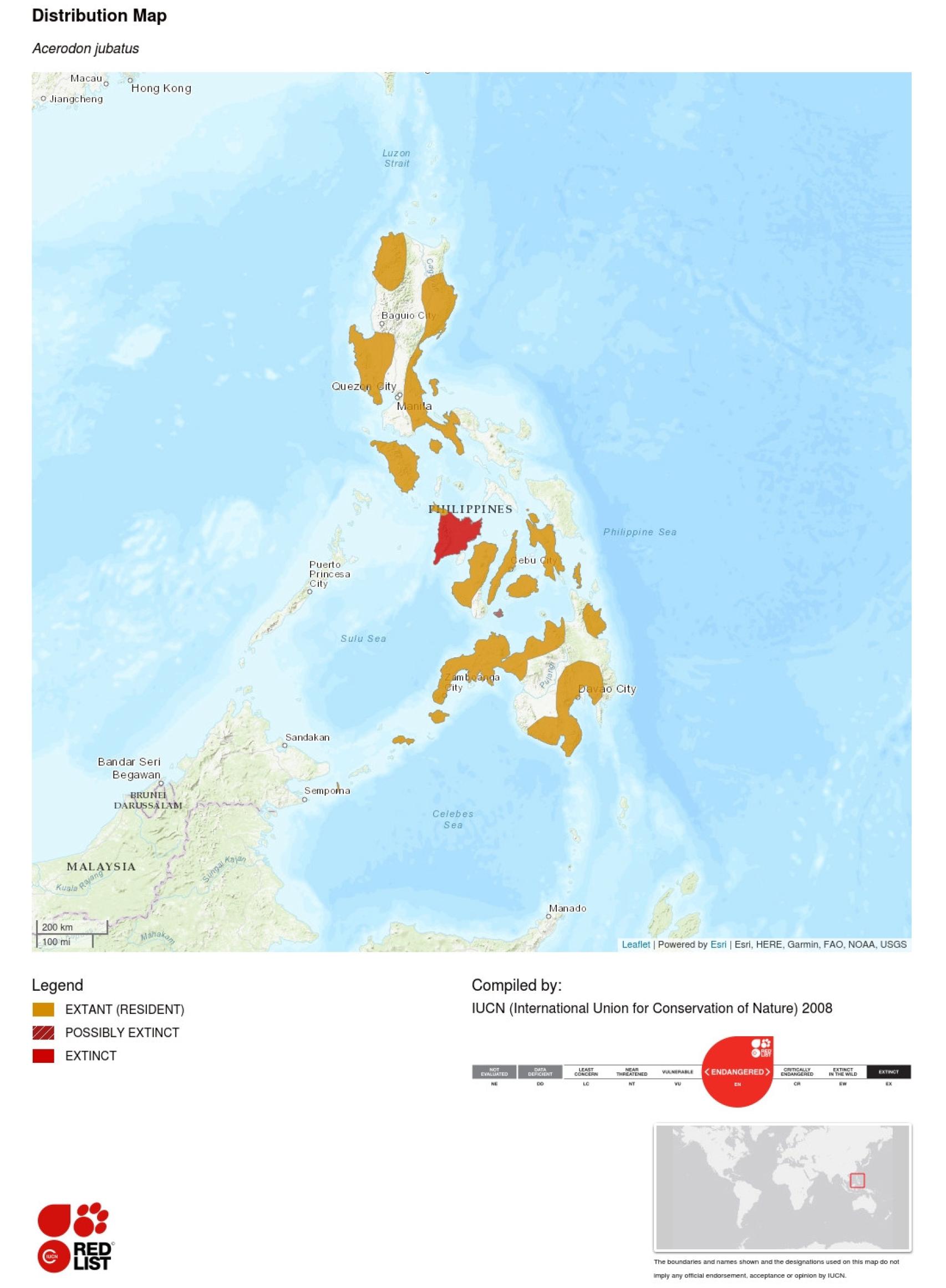 Mapa de distribución de 'Acerodon jubatus'