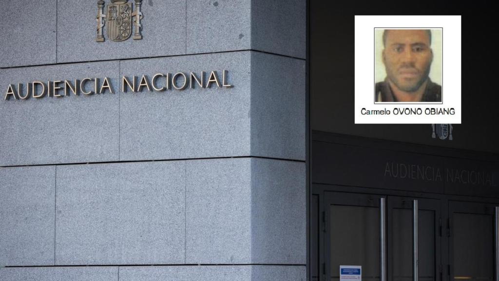 Fotomontaje de la fachada de la Audiencia Nacional y Carmelo Ovono Obiang, hijo de Teodoro Obiang.