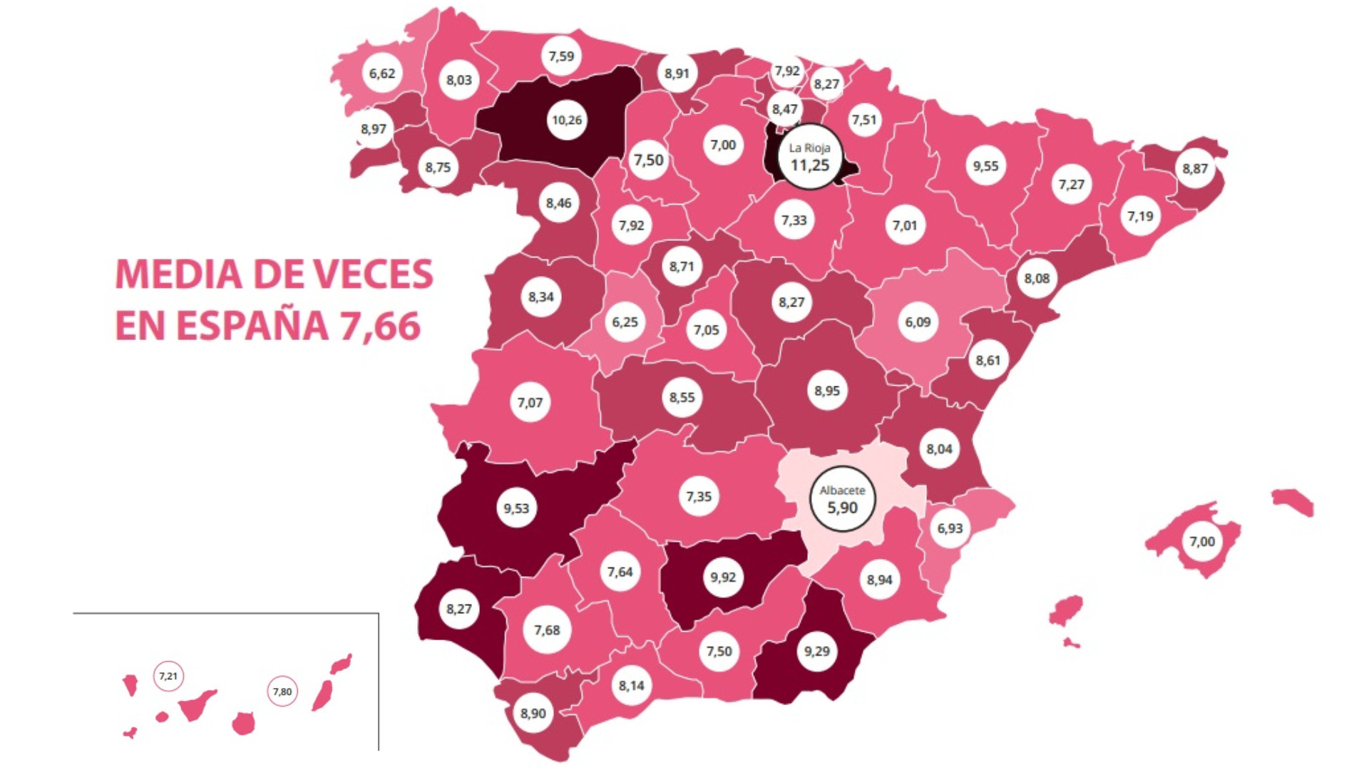 Mapa de la media de veces que practican el sexo al mes por provincias. Imagen: Diversual