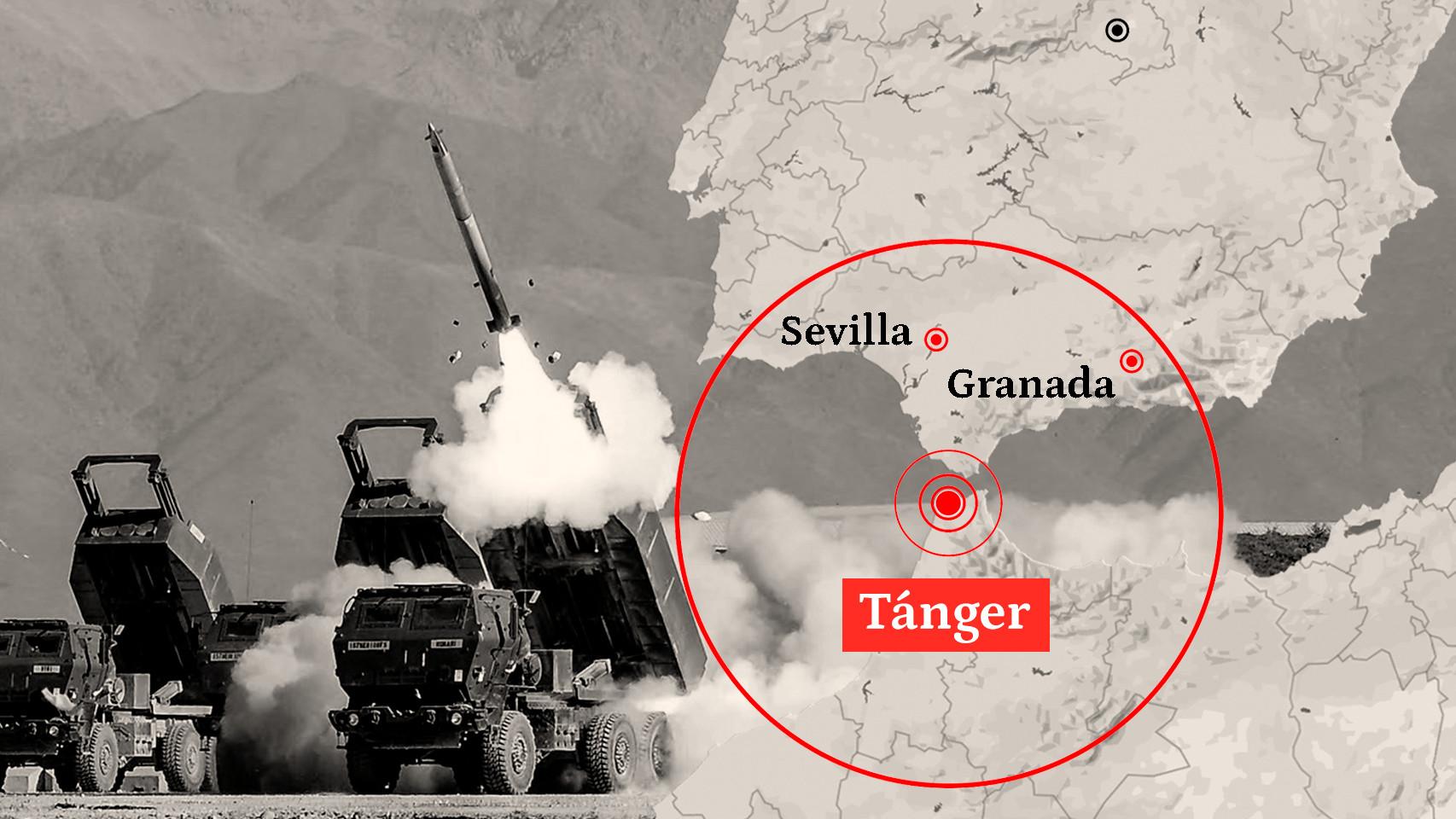 Rango de impacto del HIMARS desde Tánger.