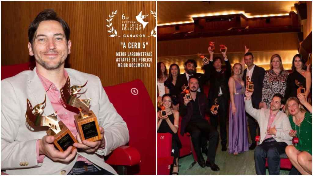 Gonzalo Suárez y los ganadores del Ibicine.